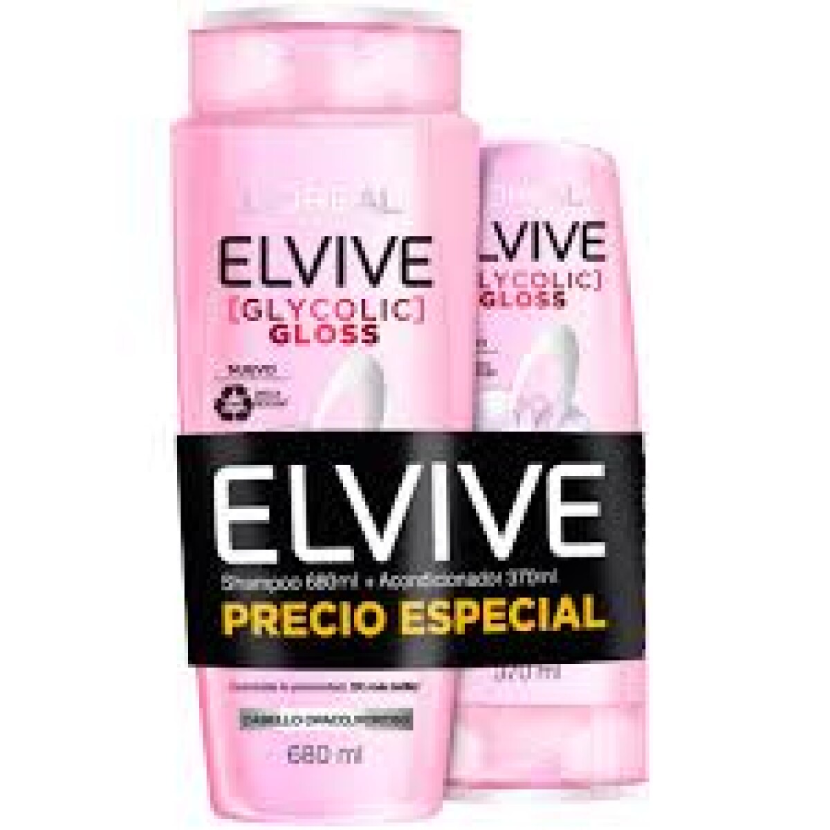 Pack Elvive Glycolic Gloss Shampoo 680 ml + Acondicionador 370 ml | Cabello Más Brillante y Suave 