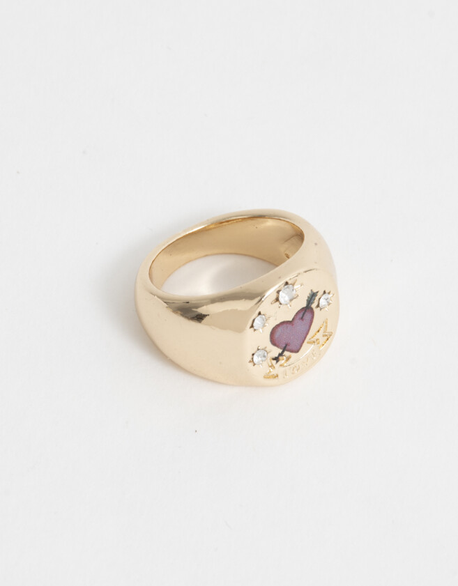 Anillos Medianos y Grandes Místco Anillo Con Corazón Dorado - Dorado