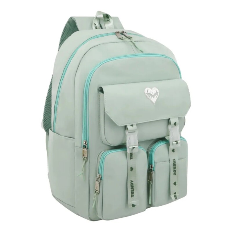 Mochila Trendy Urbana Dama Liviana Con Bolsillos Verde Agua