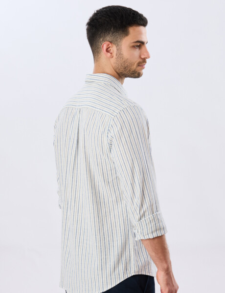 CAMISA RAYADA DE LINO Verde