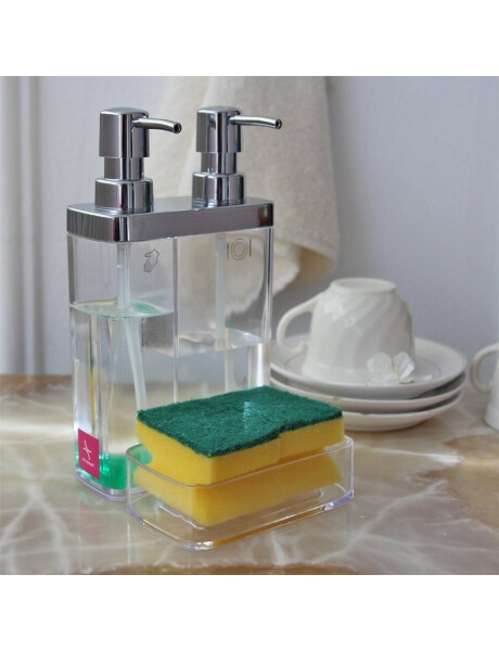 DISPENSADOR C/ DIVISION JABON/DETER TRANSP. 13X14X22 DISPENSADOR C/ DIVISION JABON/DETER TRANSP. 13X14X22