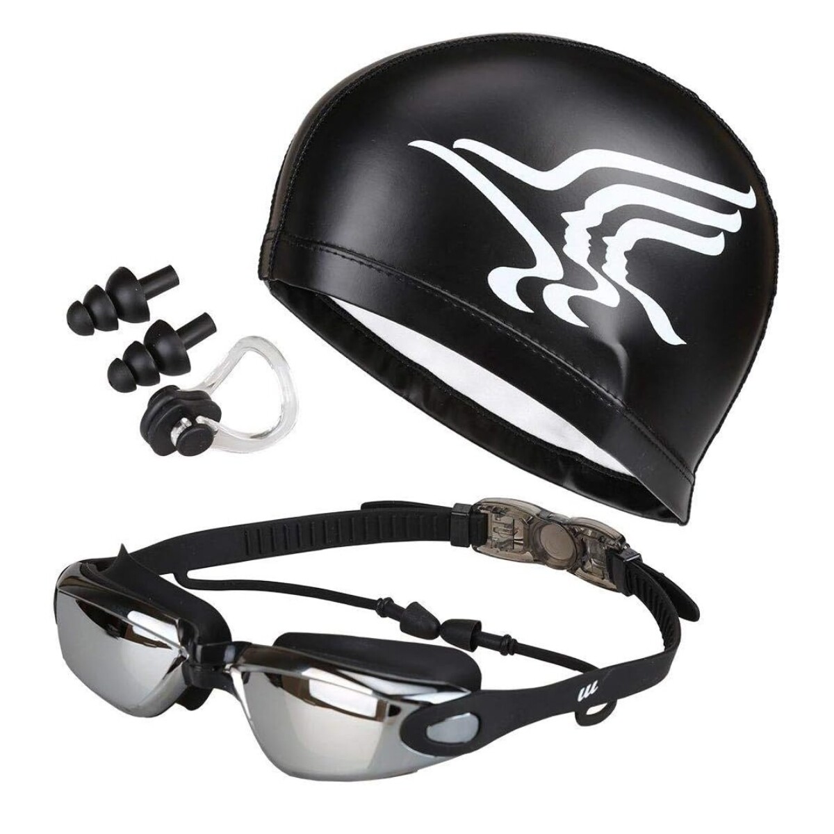 Set Natación Clip de Nariz Tapones Gorra Lentes y Estuche 