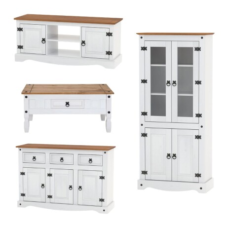Promo Cristalero + Mesa de Living + Aparador + Rack de TV Linea Naturale Blanco/Roble