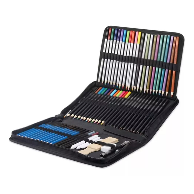 Kit Dibujo Técnico Piccoly 72 Piezas Con Estuche Negro