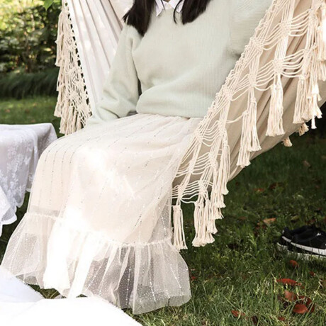 Hamaca Paraguaya en Tela con Flecos y Bolso p/2 Personas Crudo