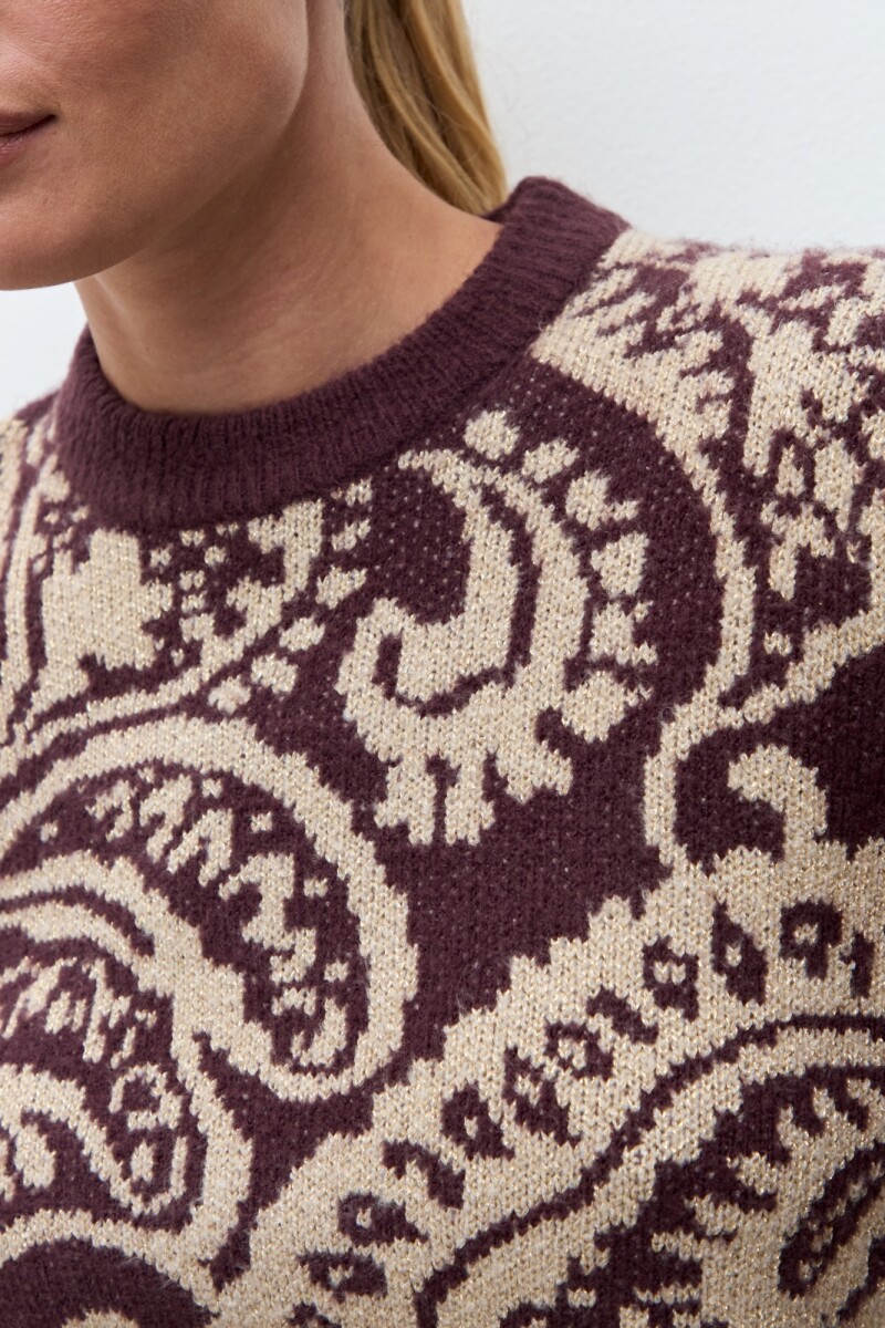 Sweater jacquard paisley ciruela