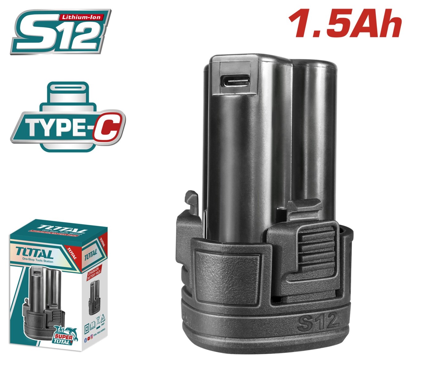 Bateria litio 12v 1,5ah conector tipo c total TBLI12153 