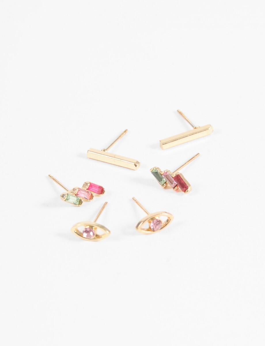 Set caravanas pins strass - dorado 