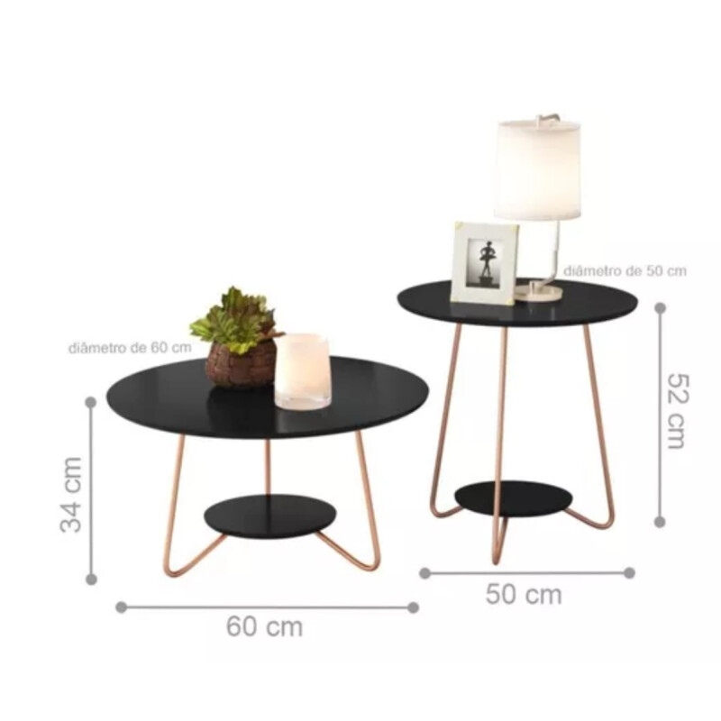 Set Mesa Ratona + Mesa Auxiliar Living Nordico Negro