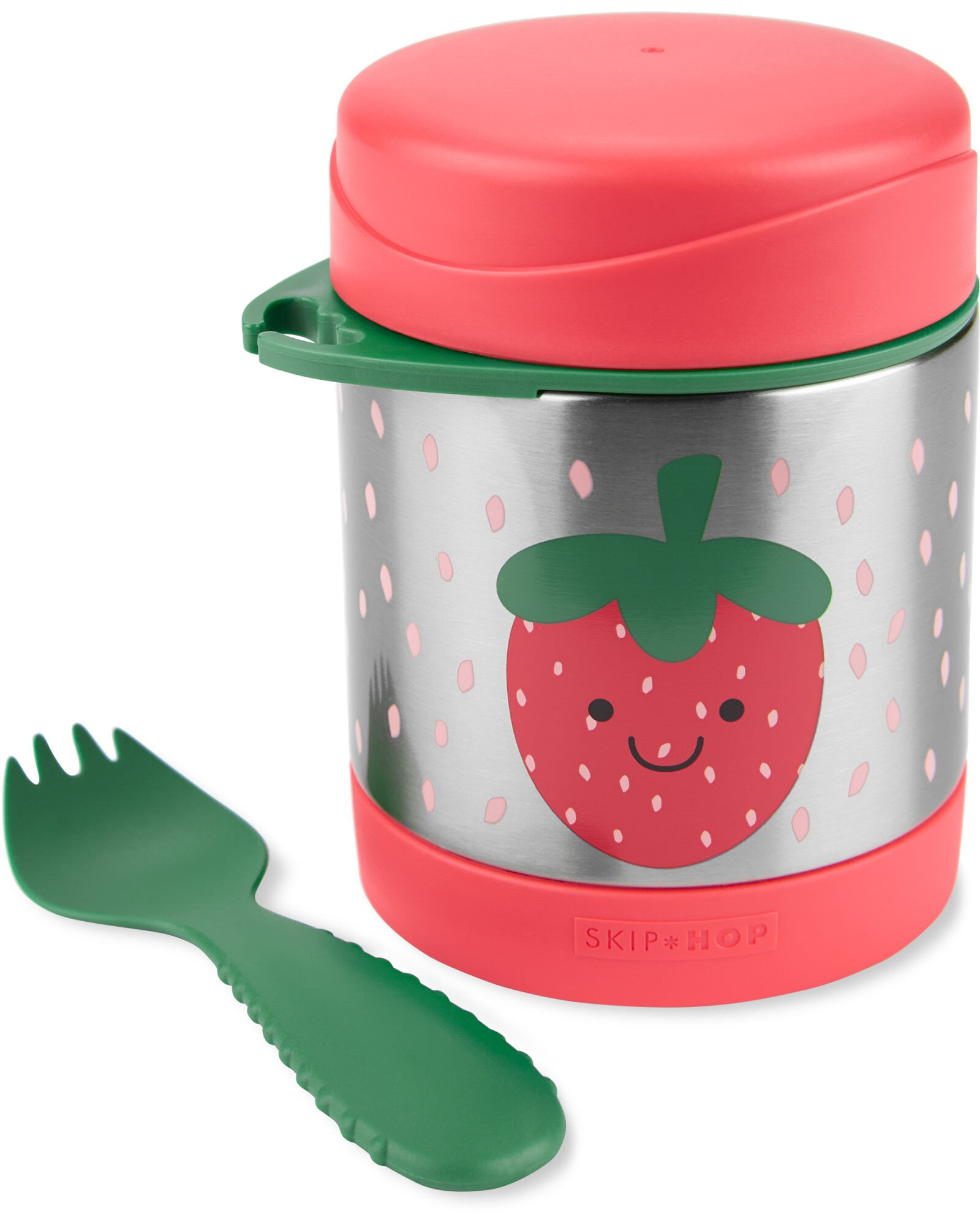 Tupper de acero inoxidable con cubierto, diseño frutilla Tupper de acero inoxidable con cubierto, diseño frutilla