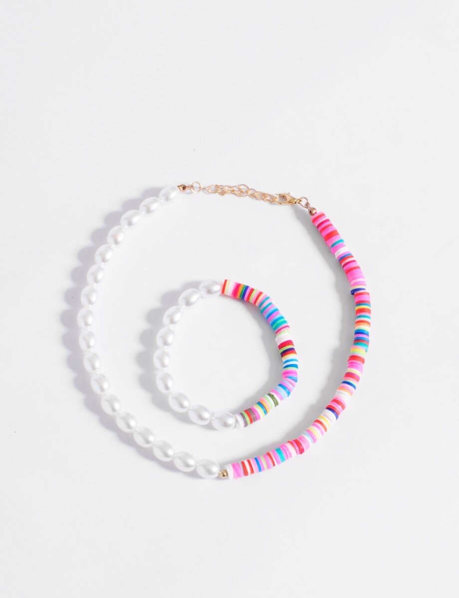 Collar mostacillas y perla sintetica - multicolor 