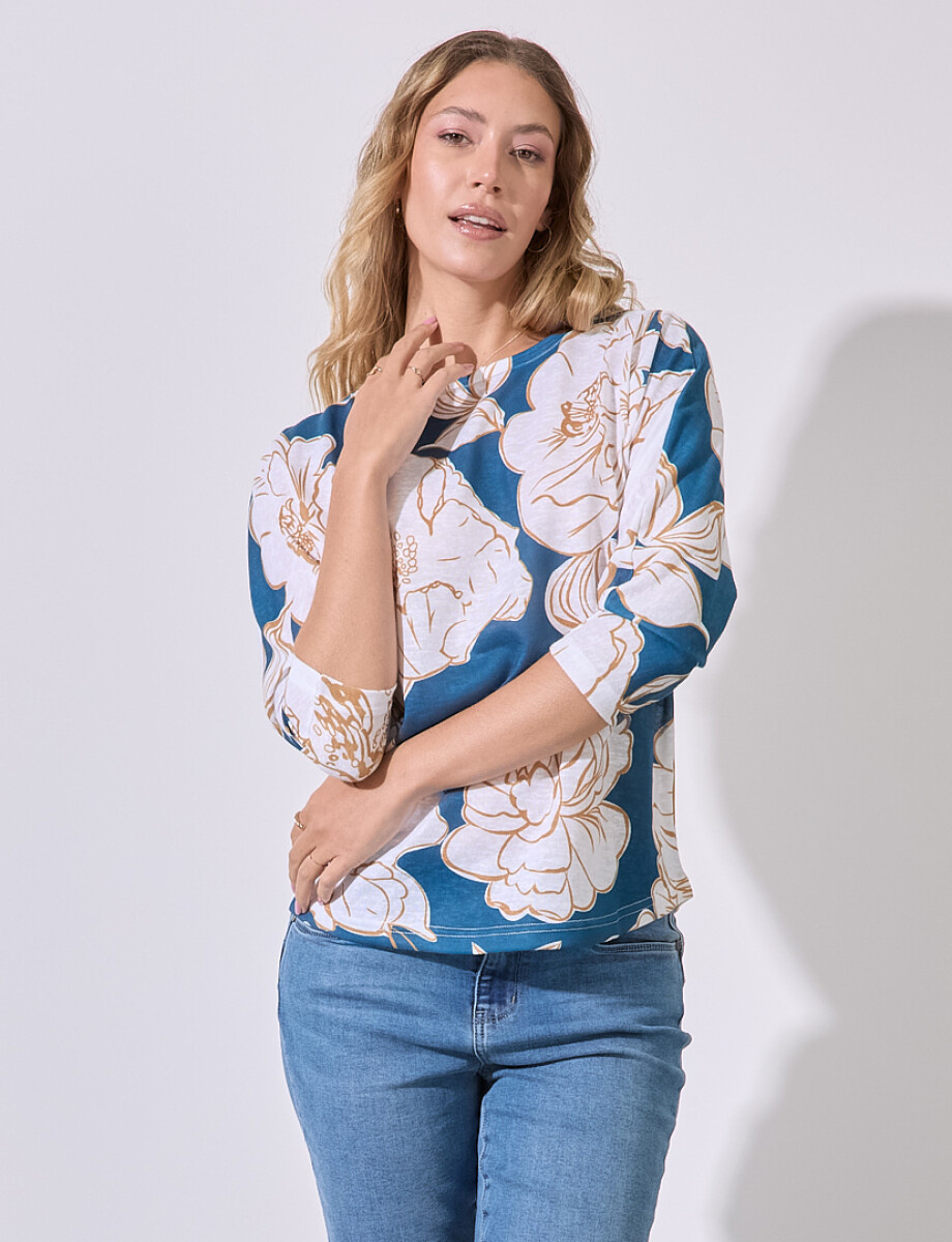 Blusa Tejida Print - Petroleo 