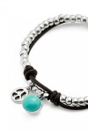 PULSERA DE BOLAS EN ALEACIÓN DE METALES BAÑADAS EN PLATA DE LEY CON CUERO Y MURANO TURQUESA Pulsera