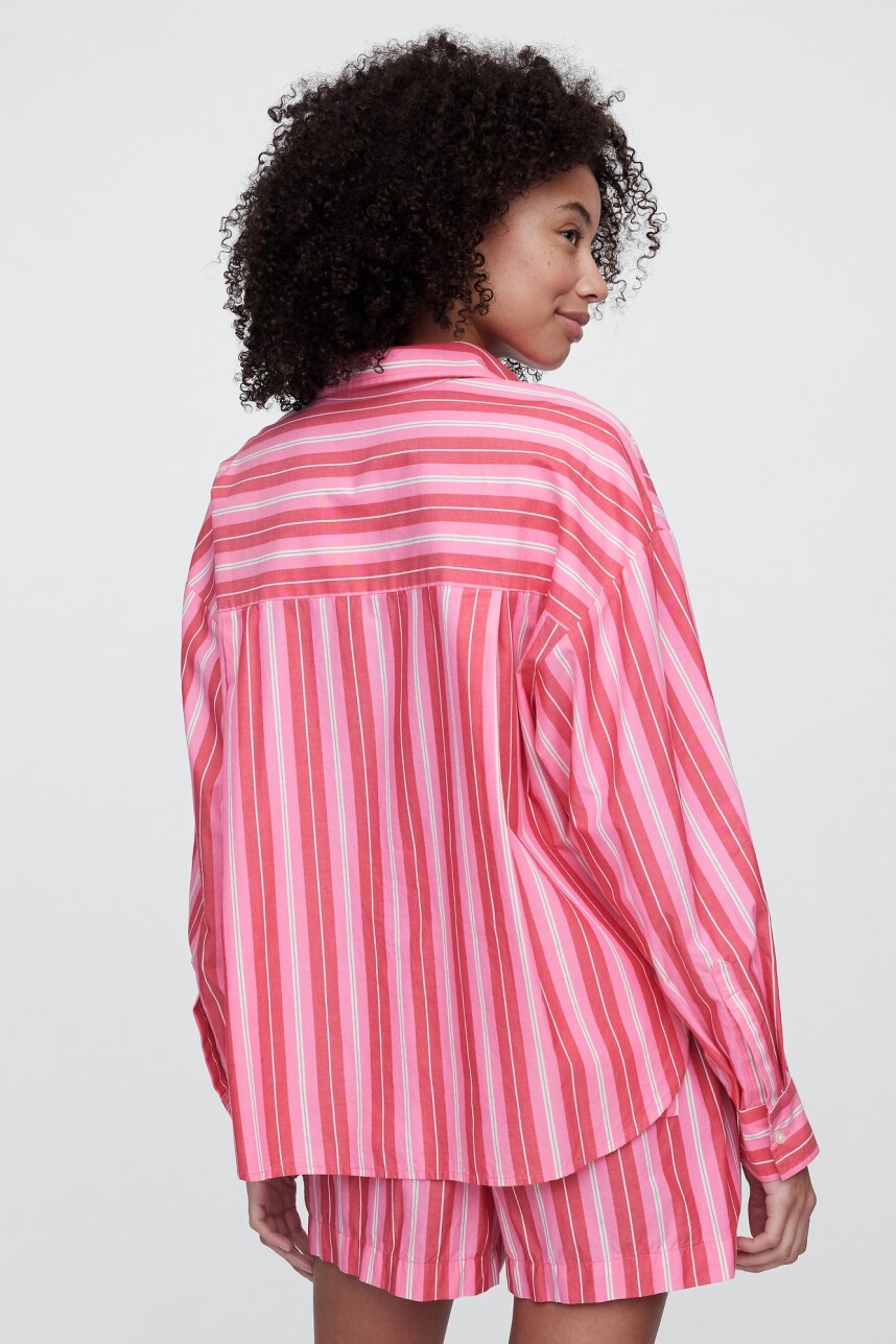 Camisa Poplin Big Shirt Mujer Pink Stripe