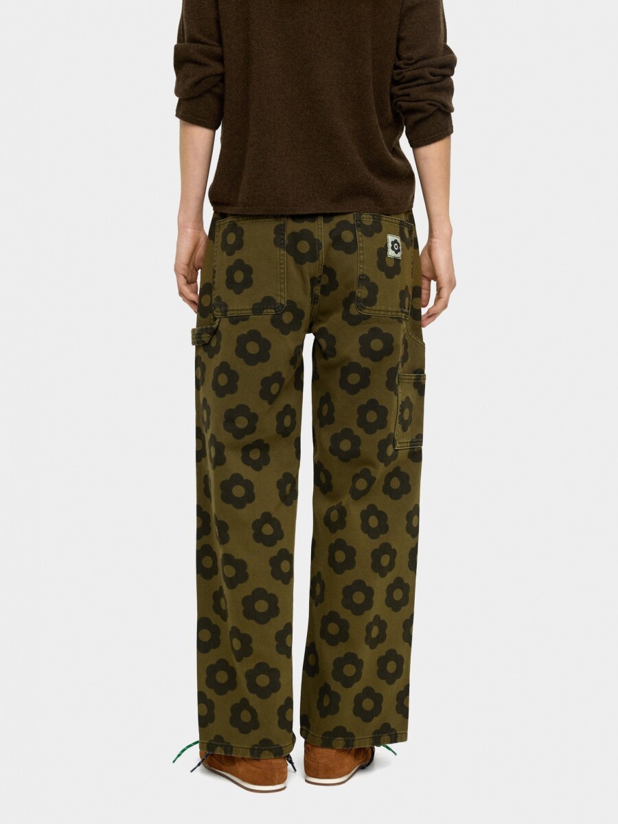 Pantalón Vaquero Estampado Floral verde