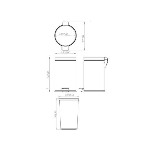 PAPELERA NEGRO MATE METAL 8 LTS 21 DIAMETRO 35 ALTO COLOR NEGRO