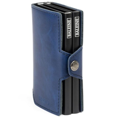 Billetera Baleine Double Kansas en Aluminio y Cuero con Protección RFID Midnight Navy