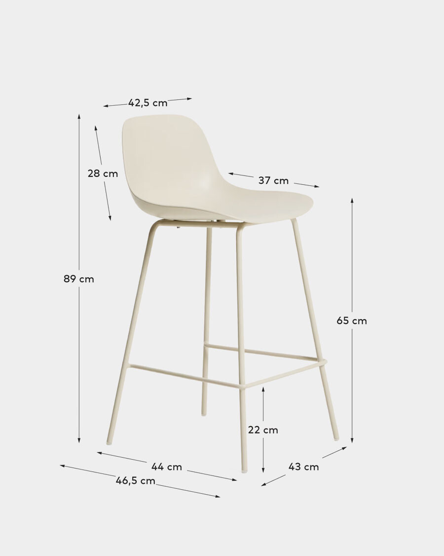 Taburete Altea beige y patas de acero con acabado beige 65 cm