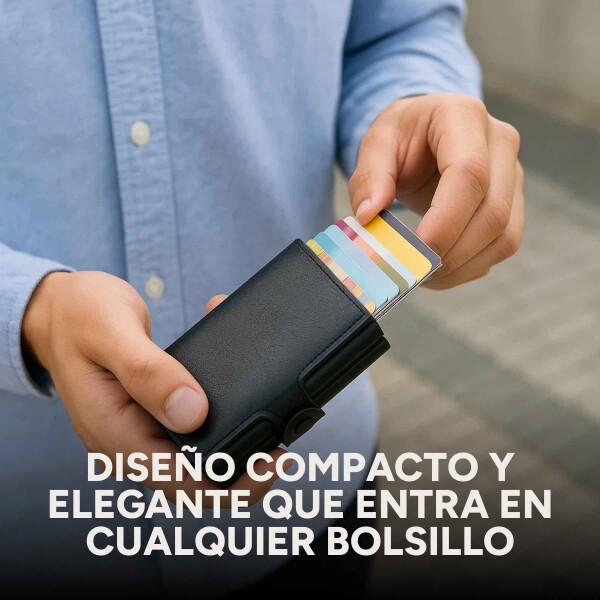 Billetera Anti Clonación Doble Tarjetero Con Rfid Metalica Color Negro