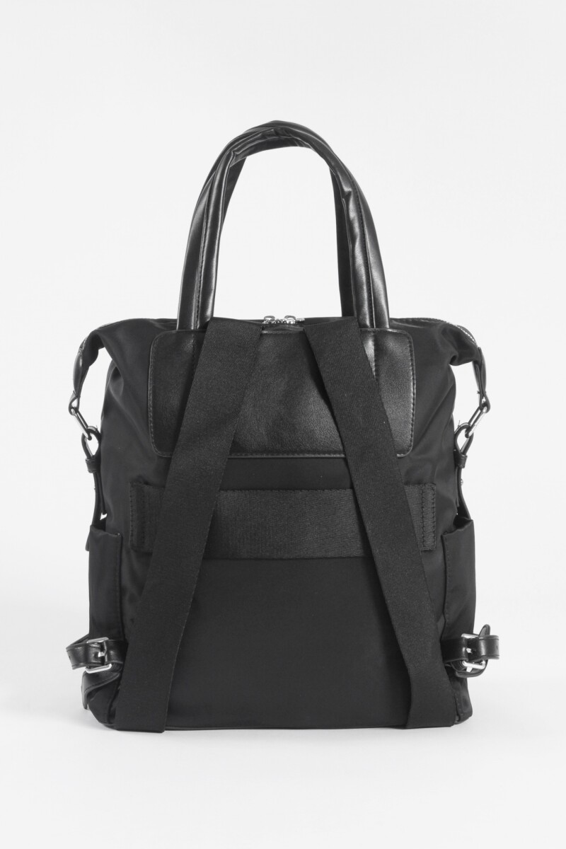 Mochila de tela con cuero vegano negro
