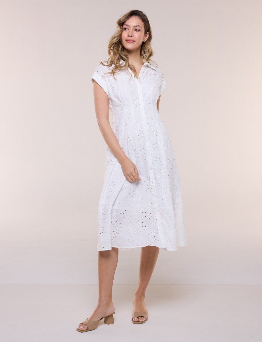 Vestido Camisero Broderie - Blanco 