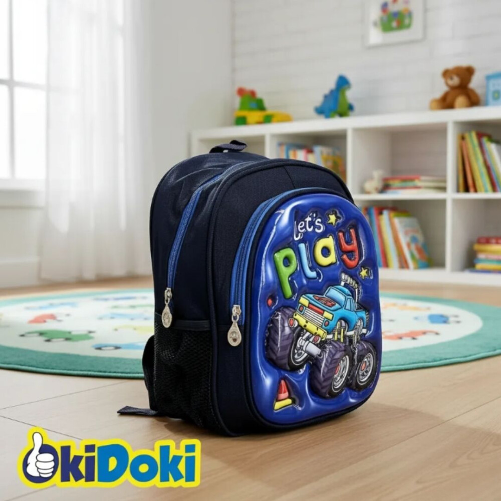 Mochila Estampada Con Relieve Pre-escolar Auto