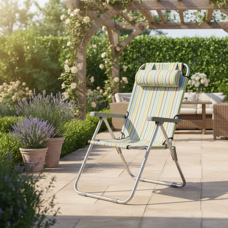 Silla Reclinable 3 Posiciones Pleg Con Almohada Hasta 100kg Multicolor