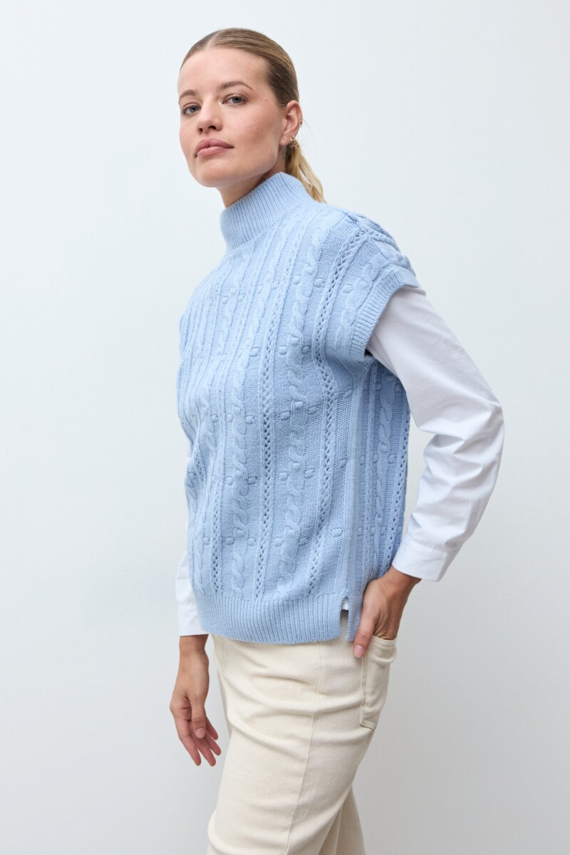 Chaleco tejido estructuras celeste melange