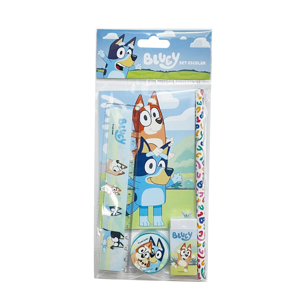 Set x 5 Útiles Escolares con Libreta Bluey 