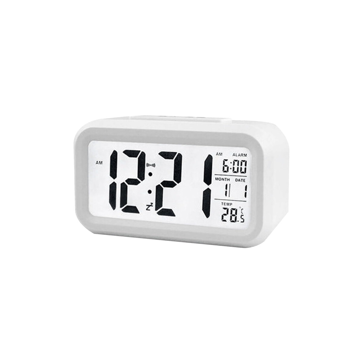 Reloj de escritorio digital con luz y alarma - Blanco 