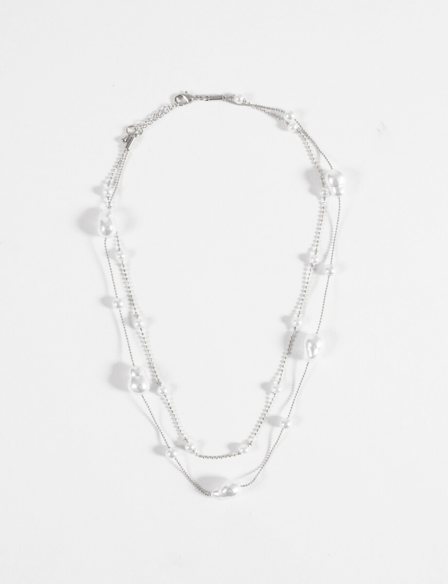 Collar doble perlas - plateado 