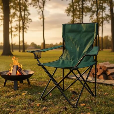 Silla Plegable C/Portavaso, Apoyabrazos Bolso Liviana 90 Kg Verde