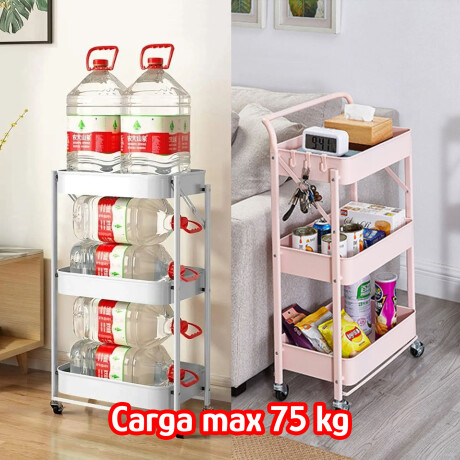 Carro Plegable Organizador Multiuso 3 Estantes Con Ruedas Rosa