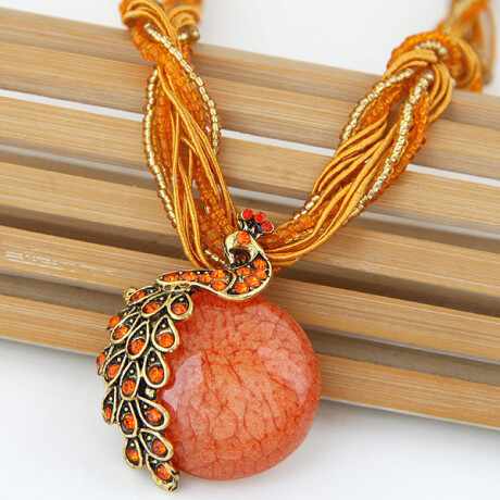 Collar Mujer Pavo Real Varios Colores Naranja