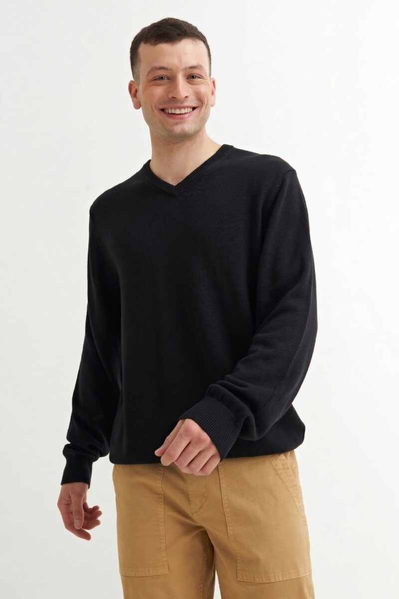 Sweater escote en V - Negro 