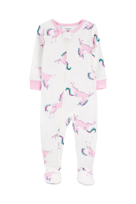 Pijama una pieza de algodón, con pie y diseño unicornio Sin color