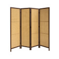 Biombo Boho Nhome 4 Paneles Madera Ratán Clásico Marrón