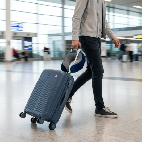 Set Valija Carry On Rígida + Almohadón Cervical Memoria Azul Azul