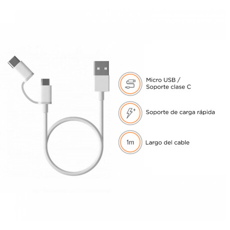 CABLE 2-IN-1 MICRO USB TO USB C 1M Blanca