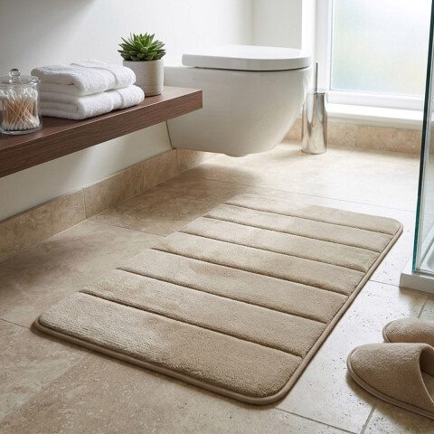 Alfombra Baño con Memoria Home Class Microfibra 43 x 61 cm BEIGE