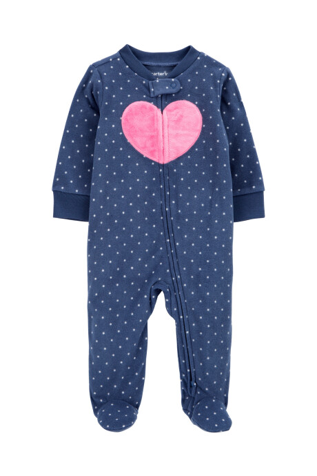 Pijama una pieza de micropolar, con pie, estampa corazón Sin color