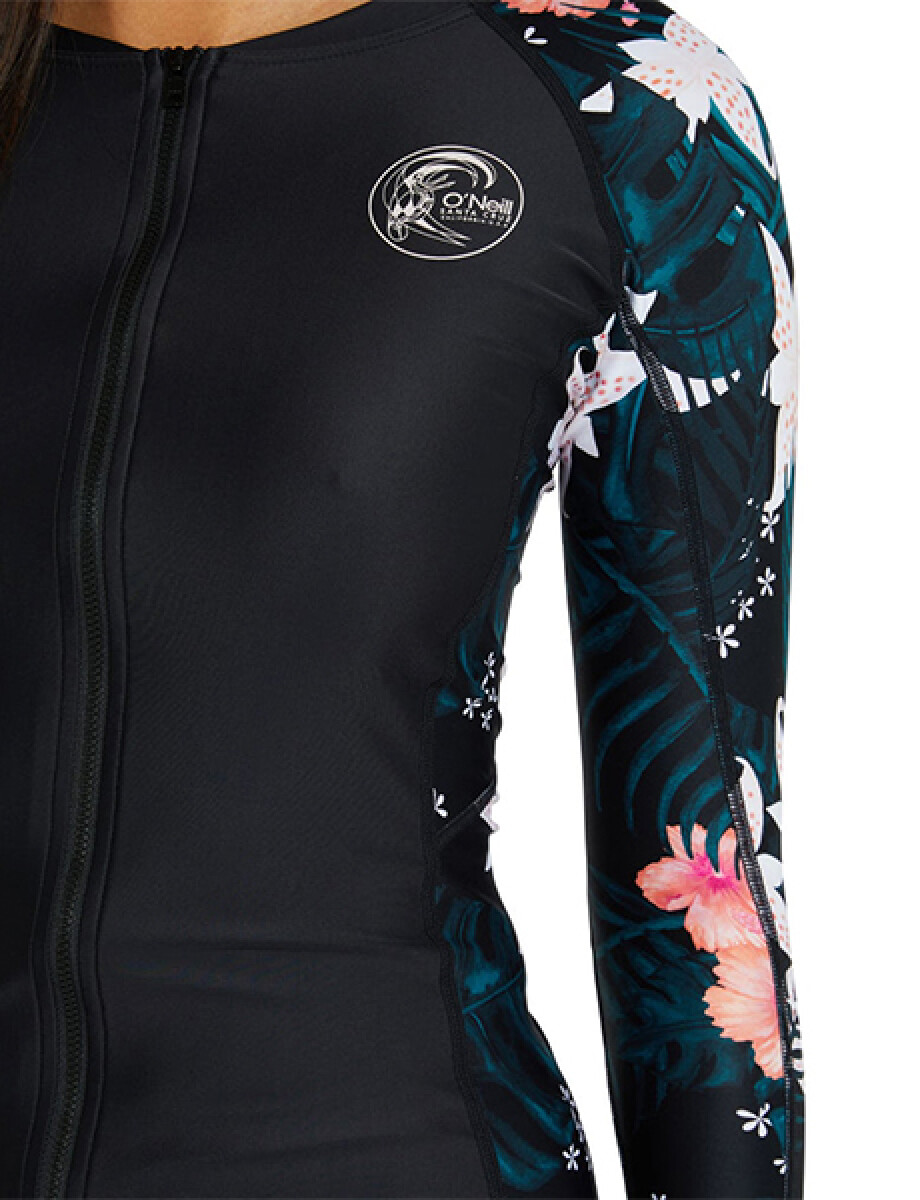 Bahia Front Zip Rash Vest · Manga Larga - Hibisco Negro — ONeill