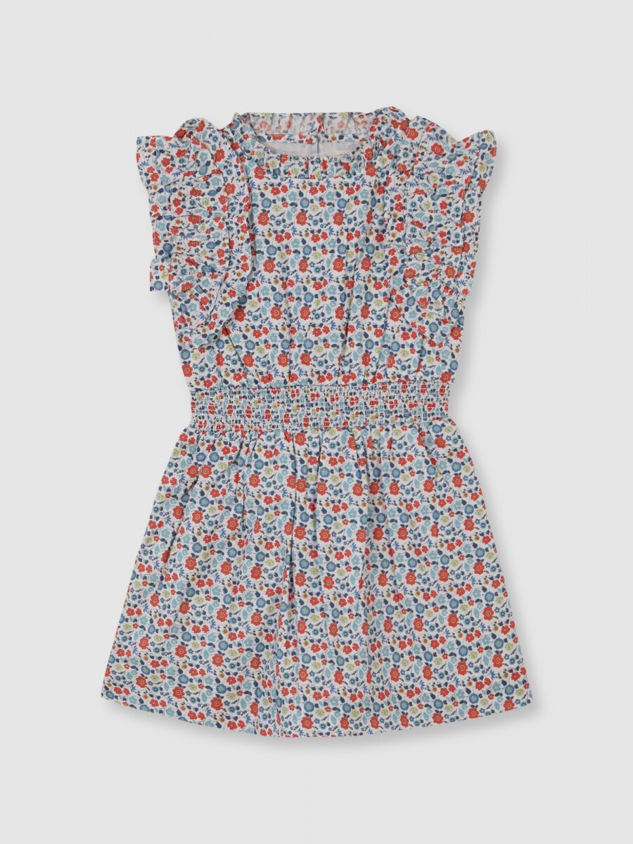 Vestido De Flores Con Cintura Engomada Gris