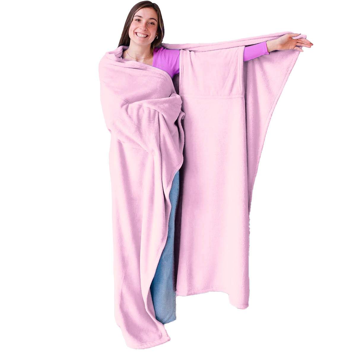 Manta Pijama Polar Manga Bolsillo Suave 185x175cm - Rosa 