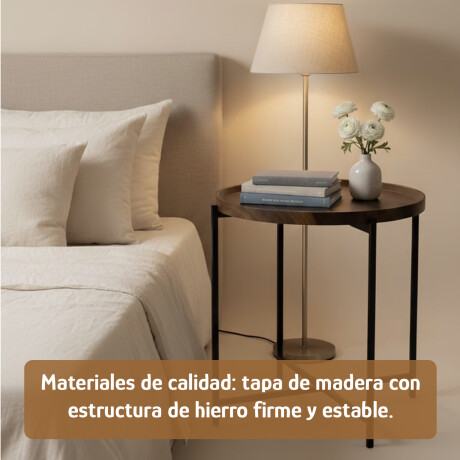 Mesa Auxiliar Redonda Madera Metal 37x37x47cm Estilo Moderno Marrón Oscuro