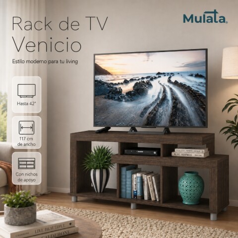 Rack TV Venicio hasta 42" Living Moderno 117cm - MDP 15mm con Nichos y Patas - Rustico Marrón Rack TV Venicio hasta 42" Living Moderno 117cm - MDP 15mm con Nichos y Patas - Rustico Marrón