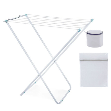 Set Tendedero Plegable Acero 5.04Mt + 2 Bolsas p/ Lavarropa Blanco