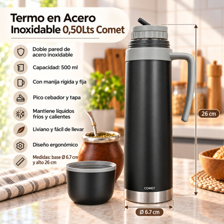 Termo Ac. Inox 0,50Lts Manija Pico Cebador Paris Comet Negro