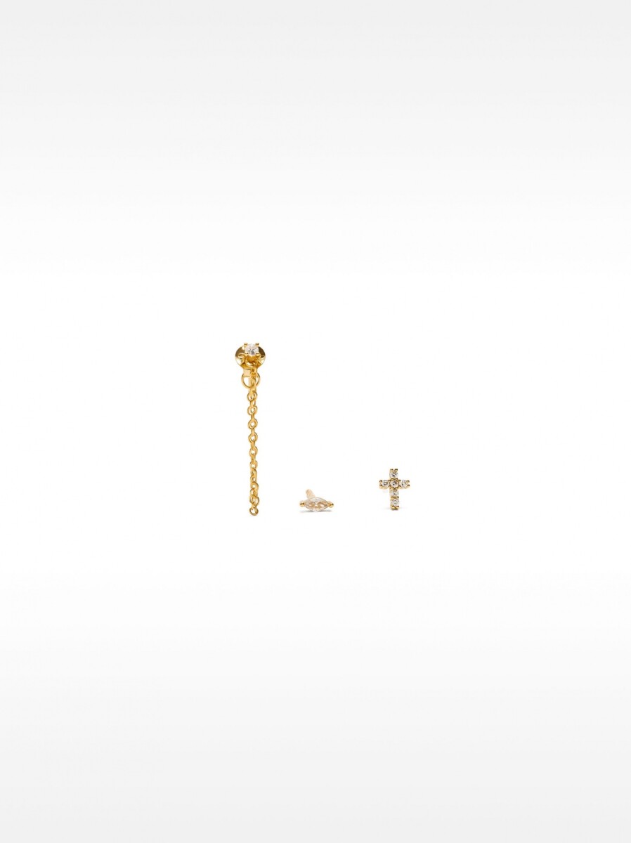 Set De Pendientes Com Circonitas Y Cadena - Plata De Ley 925 - dorado 