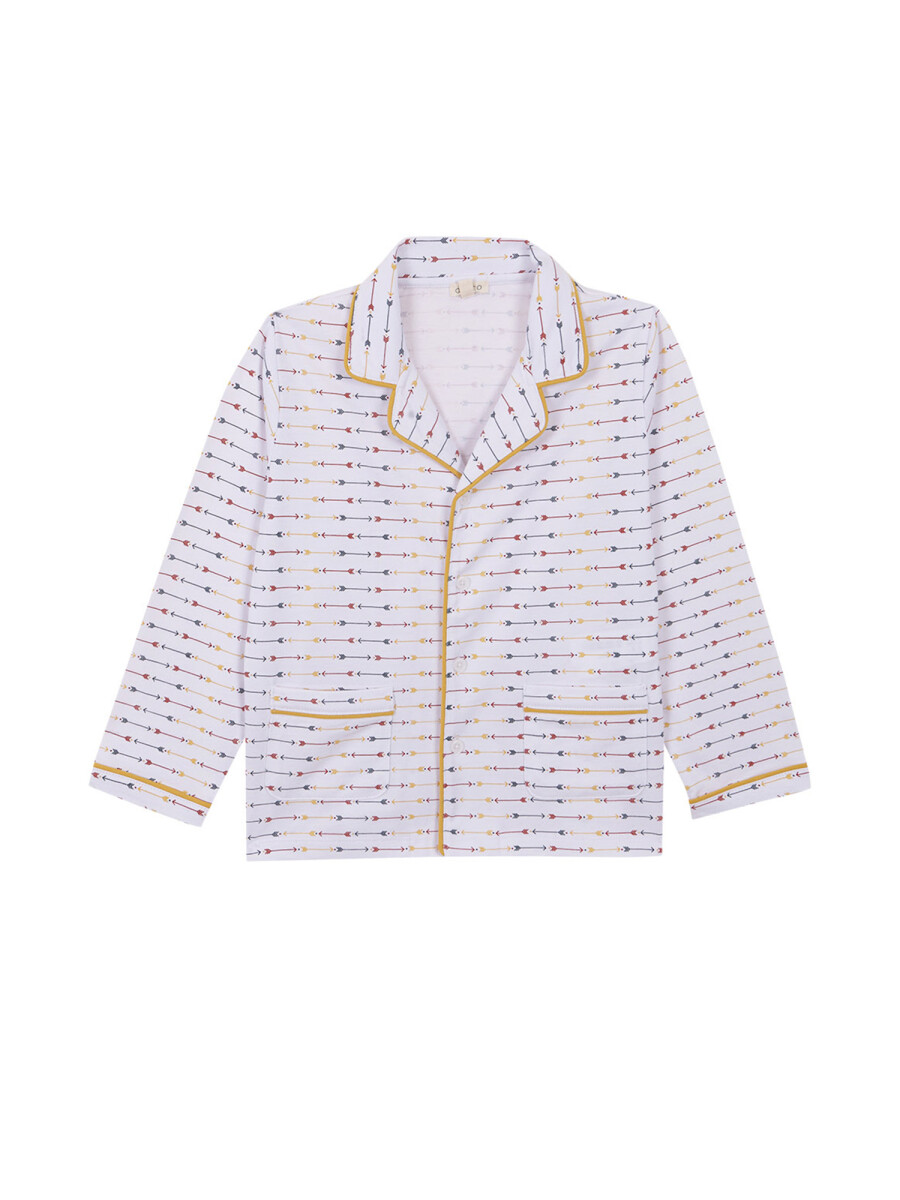 Pijama Estampado Con Vivo A Contraste Blanco Optico